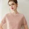 Nuevo jersey de punto trenzado para mujer de cachemir puro, corte holgado, cuello redondo, manga corta, simple, casual, versátil