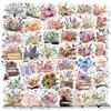50 pegatinas originales de flores para libros, dibujos animados creativos, pegatinas artísticas para tazas, cuadernos y equipaje.