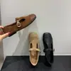 Zapatos de Salón Individuales 2026 con Mary Janes Planos de Otoño Falda de Mujer Retro Punta Cuadrada T Zapatos Pequeños de Cuero Correa Nuevo Estilo Marrón