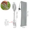 Nueva cuchara y tenedor integrados de titanio puro con acabado arenado, cuchara y tenedor multifuncionales para picnic al aire libre y camping, cuchara y tenedor portátiles de doble cabeza