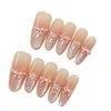 Pegatinas para Uñas Francesas Color Rosa Melocotón Romántico Ojo de Gato, con Perlas, Lazos y Corazones, Uñas Portátiles de 10 Piezas, Tendencia Caliente en Tiktok