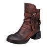 Botas Femininas Novas Retrô Outono e Inverno Originais, Botas de Equitação de Couro Genuíno com Bico Redondo, Salto Alto, Botas de Cano Curto com Salto Grosso Retrô, Botas Individuais