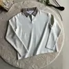 Camiseta Masculina Manga Longa Gola Polo Splicing Pied-de-Poule Estilo Old Money Blusão Curto Cleanfit Anti-Amassar Air Layer