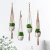 Bolsa de red para maceta cuerda de cáñamo tejida suministro transfronterizo estilo bohemio cesta colgante para plantas de interior cesta colgante para maceta bolsa de red