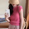 Blusa de punto fina de manga corta con escote en V y mangas abullonadas para mujer, de verano, de seda helada, con efecto adelgazante.