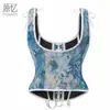 Top Moldeador con Ballenas para Cintura para Mujer Control de Abdomen Soporte de Pecho Estilo Pintura al Óleo Francesa Monet Ropa Exterior Camisola Sujetador Tela Jacquard