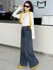 Pantalones de pana para niñas, estilo coreano, forro polar, nuevo 2026, bolsillos rectos, pierna recta, pierna ancha, para niños medianos y grandes, mezclilla, otoño, largo hasta el suelo, modernos
