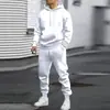 Conjunto de ropa deportiva para hombre transfronterizo, con una sudadera con capucha de manga larga, color liso, minimalista y con estampado 3D, se vende como conjunto de dos piezas
