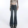 Jeans Micro-lar Estilo Americano para Mujer Otoño e Invierno 2024 Nuevos de Cintura Alta Diseño Óxido Sentido de Diseño Pantalones de Bocina Pequeña