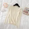 Nuevo Suéter de Punto Ajustado de Cuello Redondo de Manga Larga Fino para Mujer, Estilo Retro Otoño/Invierno, Capa Base