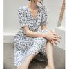 Vestido de Seda Gao Ding con Forro Amigable con la Piel, Manga Abullonada, Estampado Floral Francés de Platycodon, Seda de Morera, Vestido Largo de Mujer para Verano