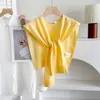 Xale Pequeno de Lã Colorido de Doce para Primavera e Outono Estilo Coreano Moda Outerwear Manto de Cor Sólida Xale Multiuso Cobertura para Bumbum