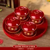 Tazas de Té para Brindis de Boda, Tazas y Cuencos de Pareja Dragón y Fénix, Juego de Cuenco y Palillos de Boda, Juego de Té Rojo para Novios