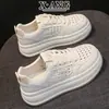 Zapatos Blancos de Cordones de Piel Genuina con Suela Gruesa para Mujer, Tenis Transpirables de Verano con Diseño Calado, Sandalias Deportivas, Tenis Casuales