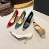 Primavera 2026 Nuevo Estilo Celebridad de Internet Park Chae-Young Mismo Modelo Puntiagudo Cuadrado Tacón Alto Charol Metálico Versátil Boca Baja Zapatos de Salón para Mujer