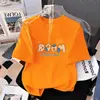 [100% Algodão Puro] Camiseta de Manga Curta para Meninos Verão 2024 Novo Estilo Blusa Solta Manga Meia Manga Estilo Tendência para Crianças de Meia-Idade e Mais Velhas