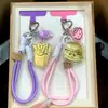 Pingente de Ouro Puro 999 20mg Bolsa de Chá de Leite Hambúrguer Batata Frita Chaveiro Ornamento Fofo Presente de Aniversário