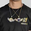 Joyería Hip-Hop Europea y Americana Colgante Redondo para Foto con Alas de Ángel Circonita Micro-pavimentada Marco de Foto Creativo Personalizable DIY Collar