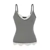 Camisola de Lyocell con Rayas de Encaje Sexy Patchwork Cuello en V para Mujer, Verano Estilo Chica Caliente Americana Ajustada Camiseta sin Mangas