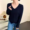 Elegante cárdigan de punto con cuello en V estilo francés para mujer, nueva prenda exterior de manga larga para otoño/invierno, corte holgado, suéter de color liso