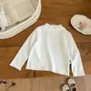 Estilo Coreano Nuevo Otoño/Invierno Cepillado Dulce para Niñas con Adorno de Volantes Camiseta Base de Manga Larga de Encaje para Bebé Cálida Moderna