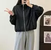 Chaqueta de color liso con cuello alto y cordón, estilo coreano, para otoño de 2026, para mujeres petite, cortavientos holgado y estiloso