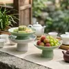 Plato de cerámica de estilo retro con pie alto para té y postre, plato para repostería china inspirado en el Zen, adecuado para salas de estar, salones de té y para exhibir frutas y frutas secas