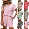 Nuevo Conjunto Casual de Dos Piezas de Moda Europea y Americana TK para Mujer Verano 2026 con Cuello Redondo, Mangas Cortas de Retazos y Pantalones Cortos