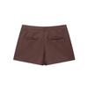 Verano Rojo Oscuro Cinturón Chaqueta de Cordón de Manga Larga Femenina + Pantalones con Bolsillo de Solapa Shorts de Color Puro Estilo Nuevo Europeo y Americano