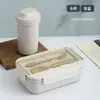 Caixa de Almoço e Copo de Sopa de Plástico de Trigo para Estudantes e Trabalhadores de Escritório, Conjunto de Marmita Estilo Japonês, Micro-ondas