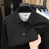 Camisa Polo masculina 100% algodão de fibra longa de Xinjiang, novo modelo outono 2026, camiseta de manga longa cor sólida casual de negócios para meia-idade