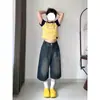 Shorts Jeans Cropped Plus Size para Mulheres, Verão, Estilo Americano Vintage, Soltos, Emagrecimento, Cintura Alta, Perna Reta, Perna Larga, Comprimento Médio