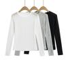 Primavera FS551-25 Nuevo Estilo Europeo y Americano INS Blogger Ligero Transpirable Cuello Redondo Manga Larga Protector Solar Camiseta Tejida
