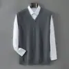 Chaleco de punto sin mangas casual holgado para hombre de cachemira %pura, suéter, prenda exterior de otoño e invierno
