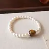 Pulsera de Perlas Naturales para Mujer, Pulsera de Perlas de Agua Dulce Reales, Pulsera de Cristal para Niñas, De Alta Gama, Suave, Sencilla y Versátil