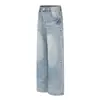 Jeans Largos Casuales Versátiles de Otoño para Hombre, Retro Japonés Bigotes de Gato Lavados Desgastados Ligeramente Anchos Pierna Recta
