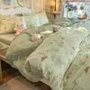 Juego genuino de gasa de doble capa Clase A de cuatro piezas para dormir sin ropa, sábana bajera y funda de edredón de algodón puro suaves como una nube, grado de maternidad, juego de tres piezas de sábana bajera para dormitorio 4