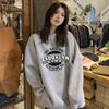Sudadera con Letra Estilo Europeo para Mujer, Otoño e Invierno, Forro Polar, Engrosada, Holgada, Estilo Perezoso, Oversize, Sin Capucha, Cuello Redondo, Exportación