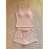 Pijama corto de verano nuevo, dulce y femenino, talla grande, para mujer 2026, conjunto de ropa para el hogar con camiseta sin mangas estampada de rayas rosas