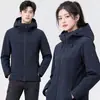 Di Jia Customização de Roupas Soft Shell Masculino Feminino ao Ar Livre com Capuz Jaqueta Soft Shell Respirável Quente Roupa de Trabalho Outerwear Estampa LOGOTIPO
