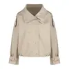 Chaqueta Cortavientos de Doble Botonadura Color Caqui con Cuello Alto y Mangas Largas para Mujer en Primavera y Otoño, Top de Estilo Casual Holgado de Alta Gama