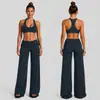 Conjunto de roupas transfronteiriço slim fit, conjunto de top esportivo de secagem rápida com costas nadador para atividades ao ar livre, conjunto de calça comprida esportiva para corrida e fitness