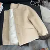 Casaco de inverno de lã, cor sólida, manga longa, ajuste regular, espesso e acolchoado, jaqueta curta elegante e chique