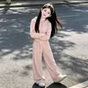 Conjunto Deportivo Rosa Sencillo para Niña Nueva Colección Primavera y Otoño Estilo Coreano para Niños Sudadera con Capucha Pantalones de Pierna Ancha Conjunto de Dos Piezas