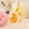 Collar Colgante Dorado Antiguo de Alta Retención de Color con Patrón de Martillo, Dios Amarillo de la Riqueza, con Cristal, Nuevo Estilo Chino Colgante Redondo con Incrustación de Diamante, Joyería para Mujer