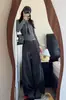 Pantalones de Mujer de Pierna Ancha con Caída, Cintura Alta, Diseño Plus-Size, Parche en la Cintura, Versátiles, Sueltos, Adelgazantes, Casuales, Tendencia, Invierno 2025