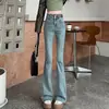 Pantalones de Mezclilla Micro-La Pequeños para Mujer 2024 Otoño Temprano Nuevo Diseño con Sentido Cintura Alta Adelgazantes Retro de Herradura de Trompeta