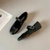Versão em Couro~Sapatilhas Retro de Solado Macio, Sapatos Versáteis de Couro Genuíno Preto, Sapatos Baixos, Sapatos Mary Jane Femininos