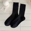 Calcetines de punto doble para mujer, color liso, de otoño e invierno, hasta la pantorrilla, con bordes rizados, perfectos para combinar con zapatos Mary Jane