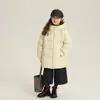 Aimo Beibei Jaqueta de Penas Quadrada com Capuz Estilo Coreano Pato Branco para Crianças Casaco Quente Espesso de Inverno para Meninas 2025
